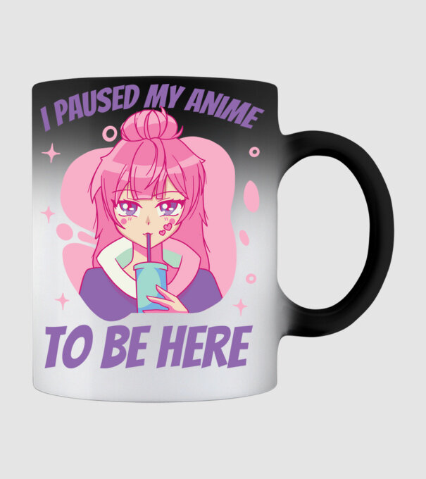 I paused my Anime to be here model negru pe tricou