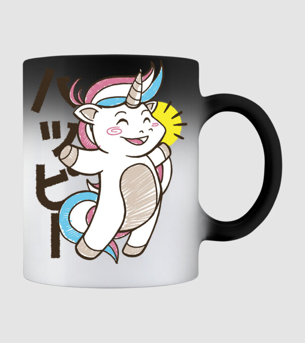 Kawaii unicorn model negru pe tricou