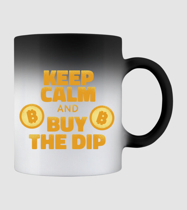 Keep calm and buy the dip Bitcoin model negru pe tricou
