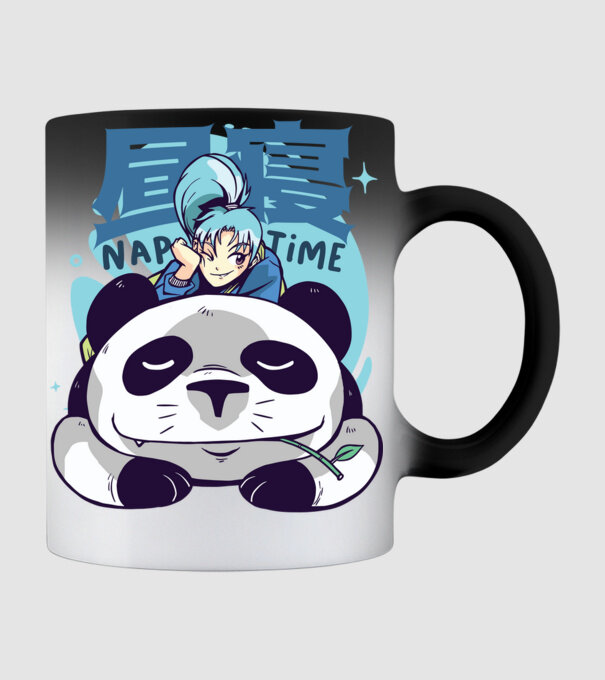 Anime Panda relaxare model negru pe tricou