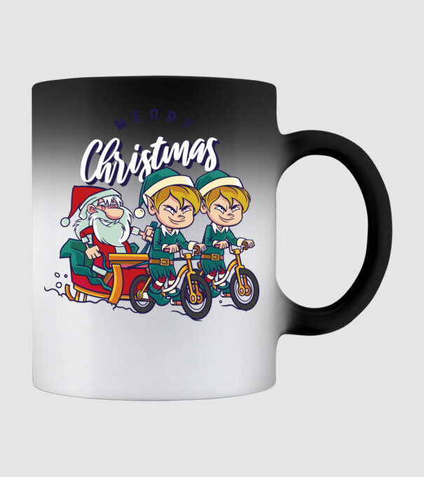 Merry Christmas Moș Crăciun cu sanie cu bicicletă model negru pe tricou