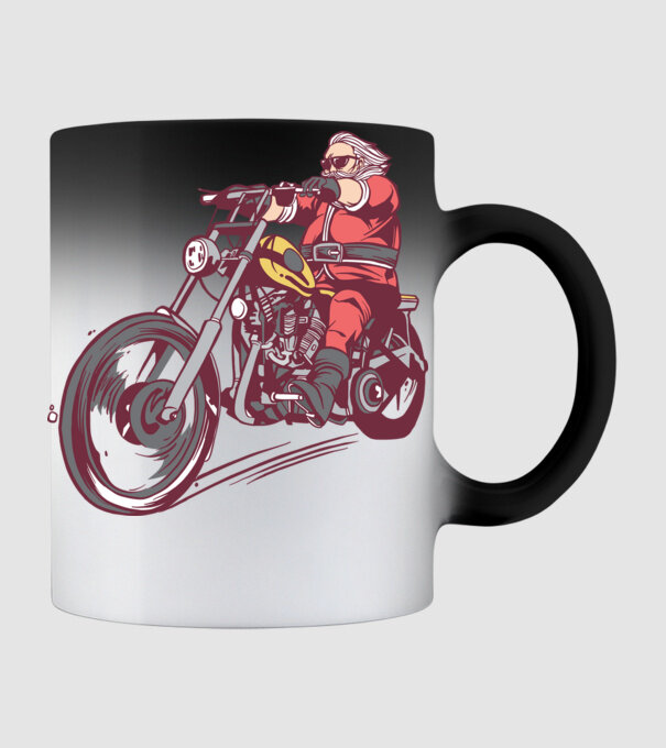 Moș Crăciun motociclist model negru pe tricou