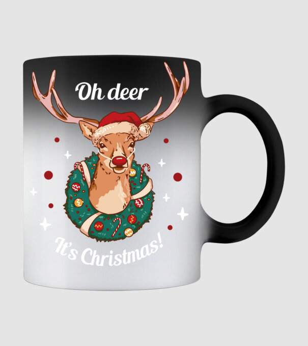 Oh deer, Christmas is here model negru pe tricou