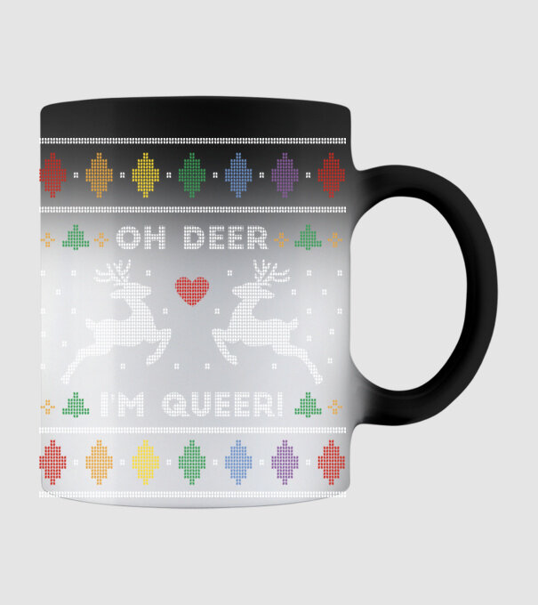 'Oh Deer, I''m Queer Ugly Sweater' model negru pe tricou