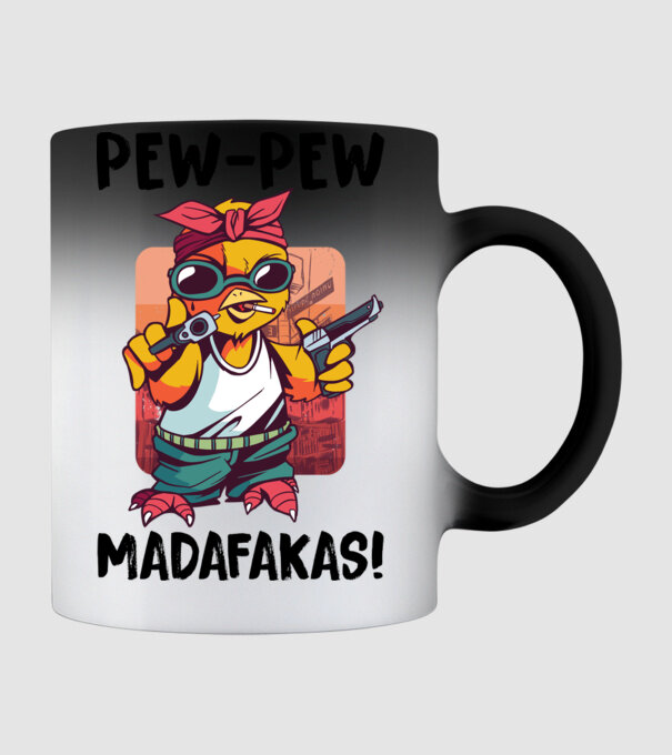 Pew Pew Pew Madafakas Pui alb model negru pe tricou