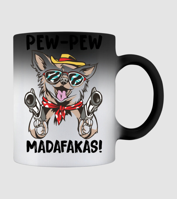 Pew Pew Pew Madafakas Chivava alb model negru pe tricou