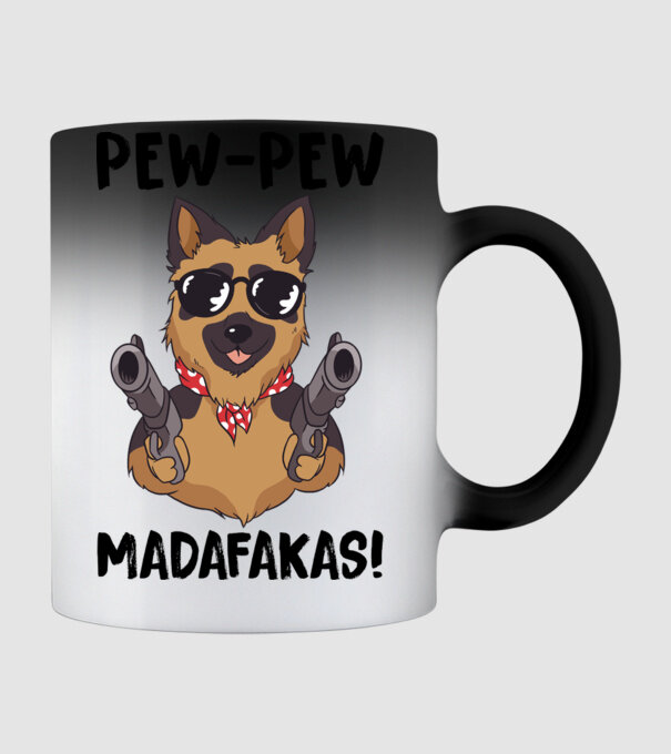 Pew Pew Pew Madafakas Ciobănesc german alb model negru pe tricou