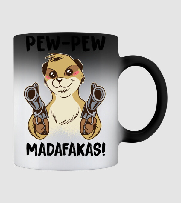 Pew Pew Pew Madafakas Suricată alb model negru pe tricou