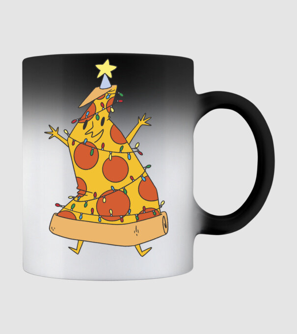 Pizza pom de Crăciun model negru pe tricou
