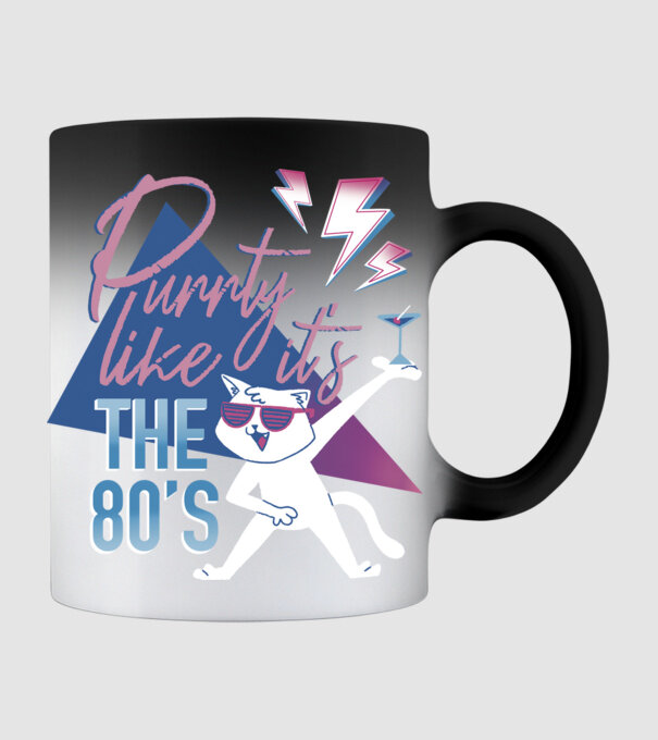 'Purrty Like it''s the 80''s' model negru pe tricou