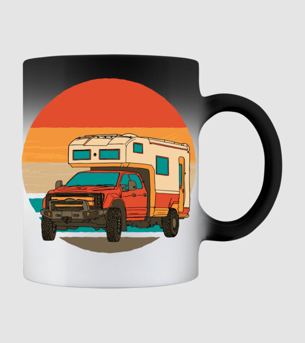 Campervan Retro model negru pe tricou