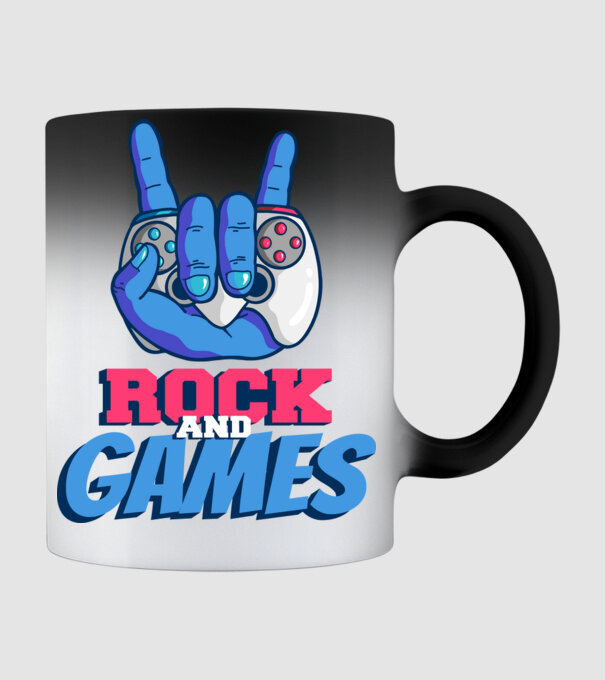 Rock And Games model negru pe tricou