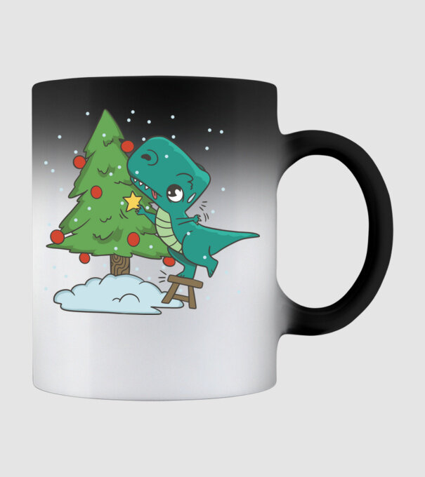 T-rex decorare pom de Crăciun model negru pe tricou
