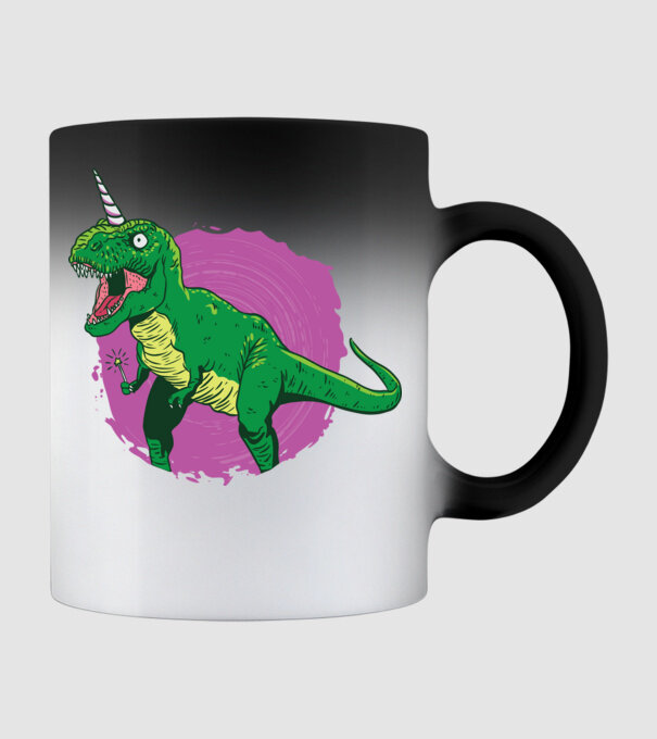T-rex unicorn model negru pe tricou