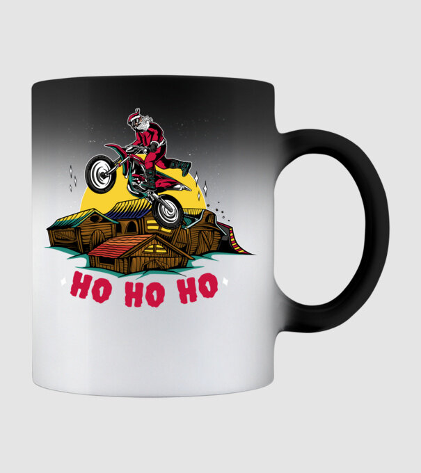 Moș Crăciun pe motocicletă Cross model negru pe tricou