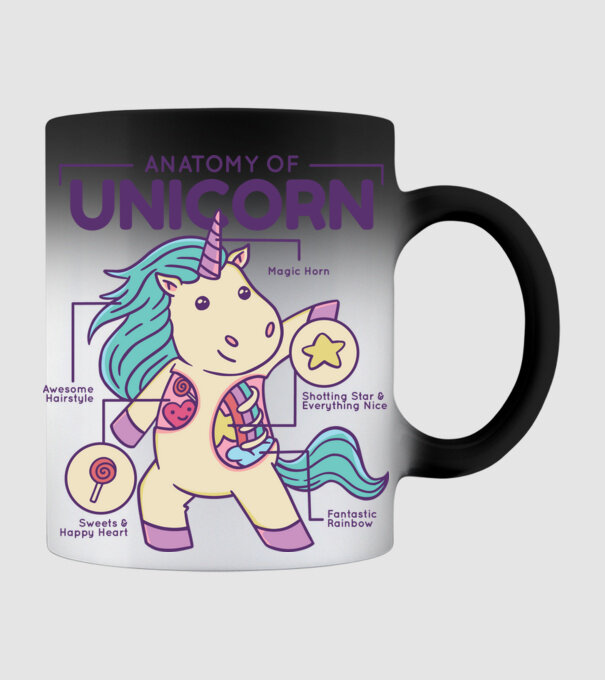 Unicorn Anatomie model negru pe tricou