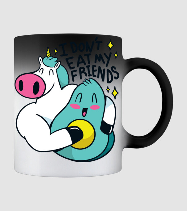 Unicorn Avocado Prietenie model negru pe tricou