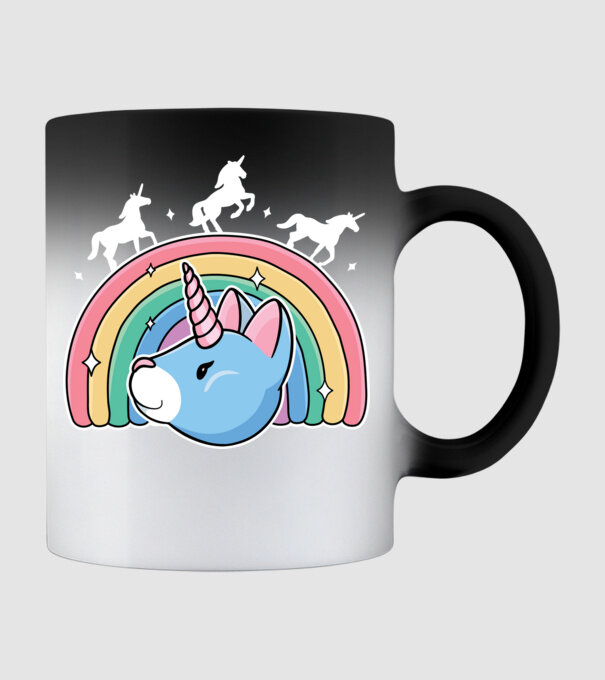 Pisică Unicorn model negru pe tricou