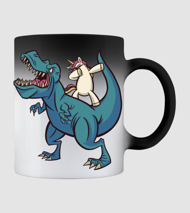 Unicorn DAB T-rex model negru pe tricou