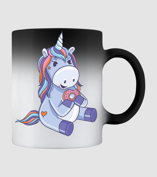 Unicorn cu gogoașă model negru pe tricou
