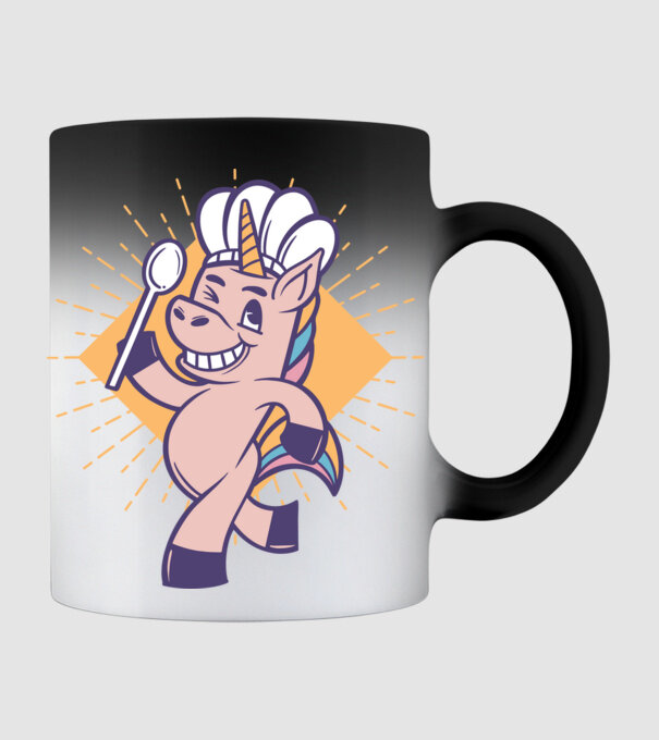 Unicorn Bucătar model negru pe tricou