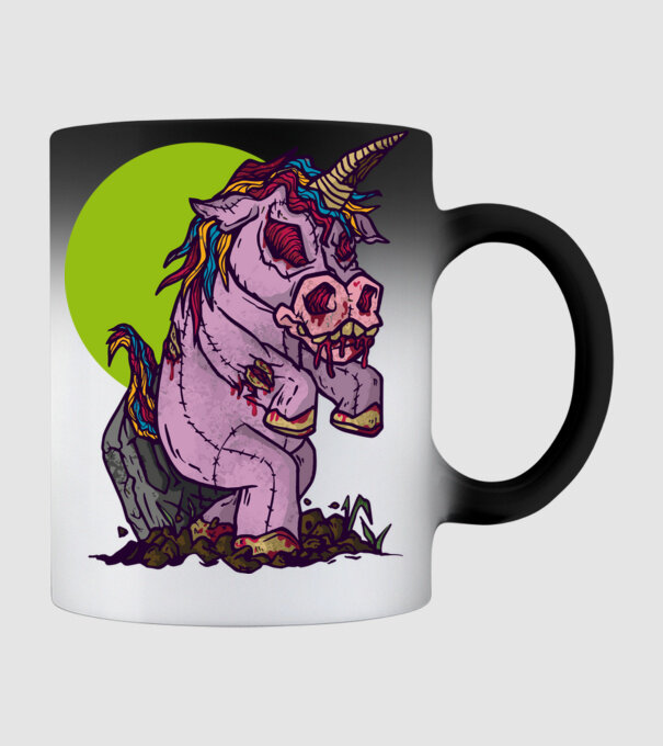 Zombie unicorn model negru pe tricou