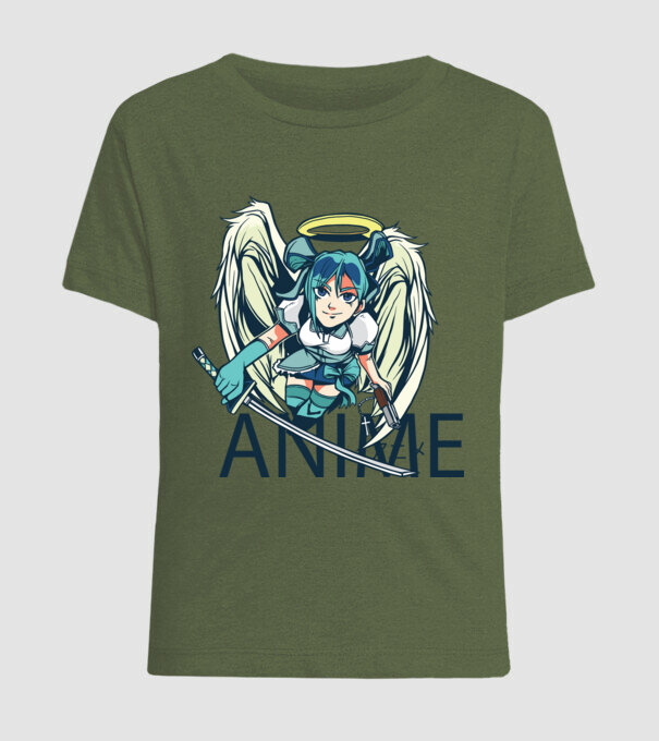 Anime fată cu sabie model kaki pe tricou
