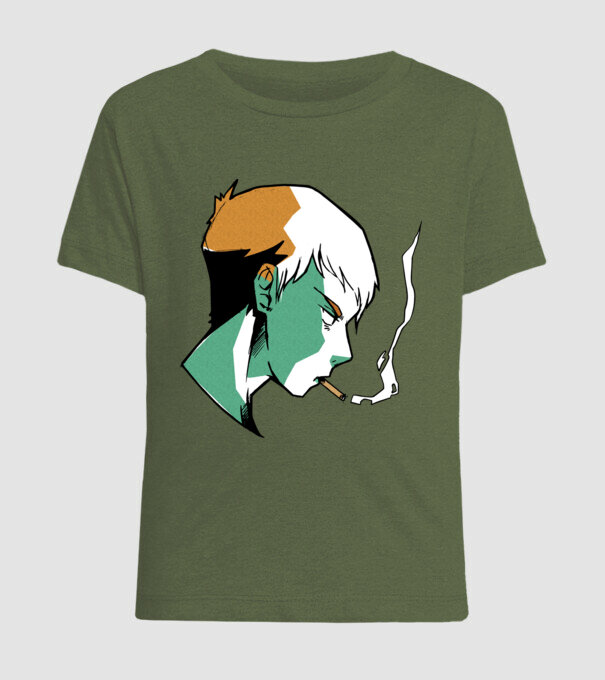 Anime băiat fumător model kaki pe tricou