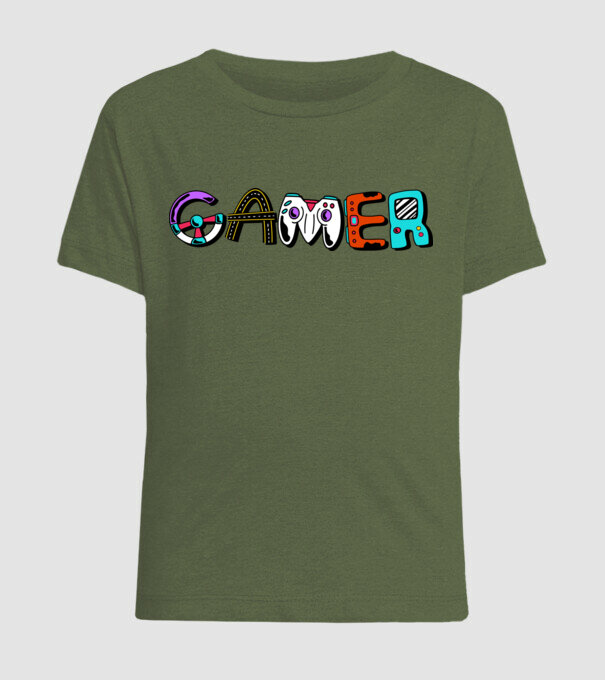 Inscripție Gamer model kaki pe tricou