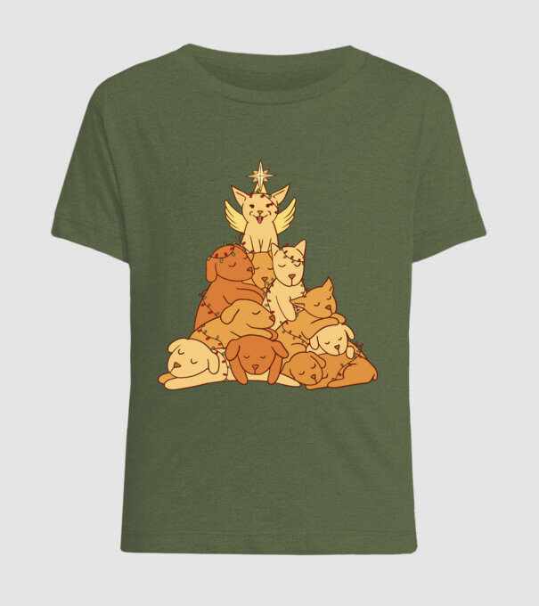 Pom de Crăciun cu Câine model kaki pe tricou