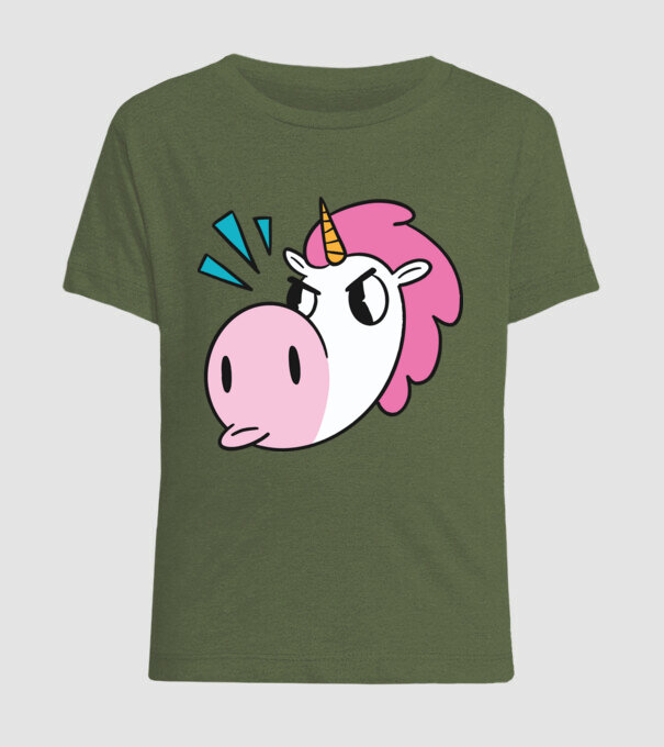 Unicorn supărat model kaki pe tricou