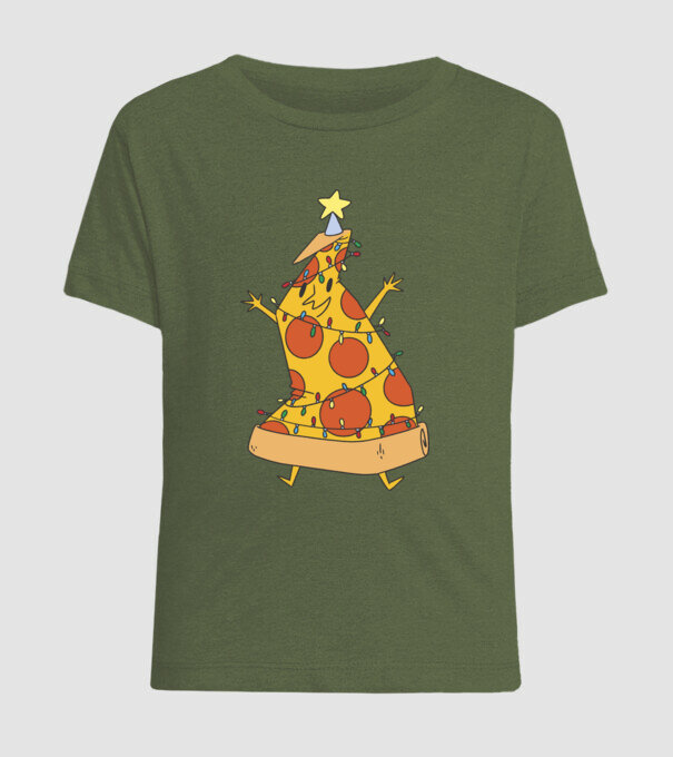 Pizza pom de Crăciun model kaki pe tricou