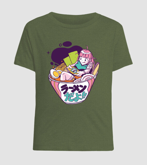 Ramen Anime Gamer fată model kaki pe tricou