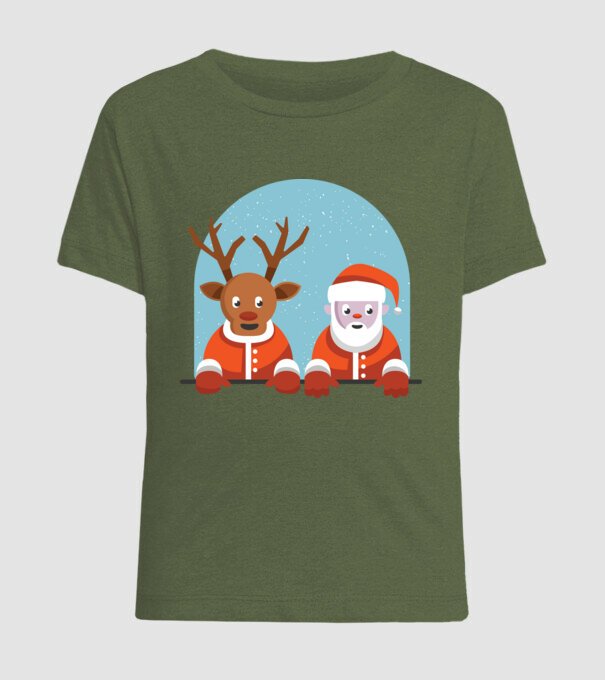 Moș Crăciun și Ren tricou de Crăciun T-shirt model kaki pe tricou