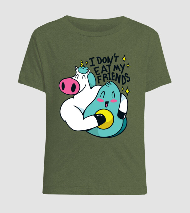 Unicorn Avocado Prietenie model kaki pe tricou