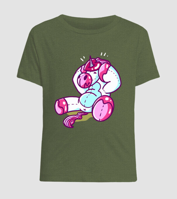 Unicorn cu inimă încornorată model kaki pe tricou