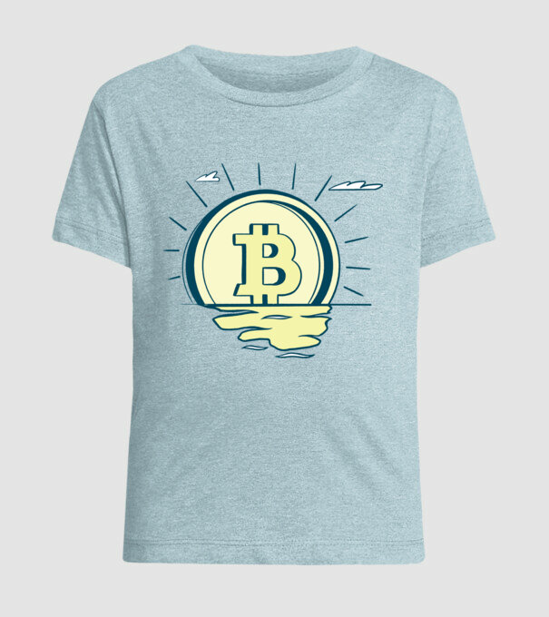 Bitcoin sunrise model albastru deschis pe tricou