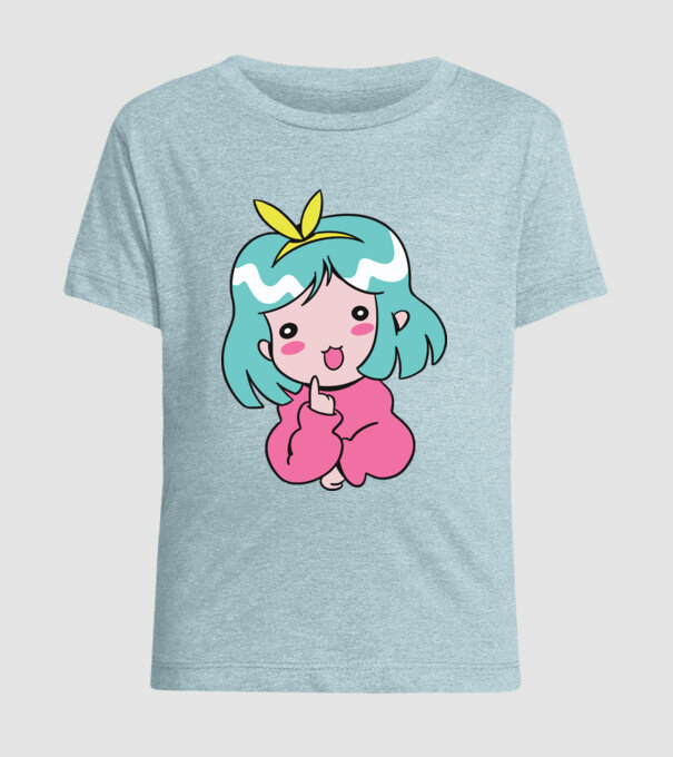 Fetiță drăguță Anime model albastru deschis pe tricou