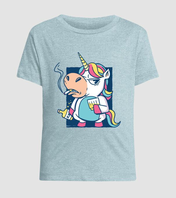 Unicorn rebel model albastru deschis pe tricou