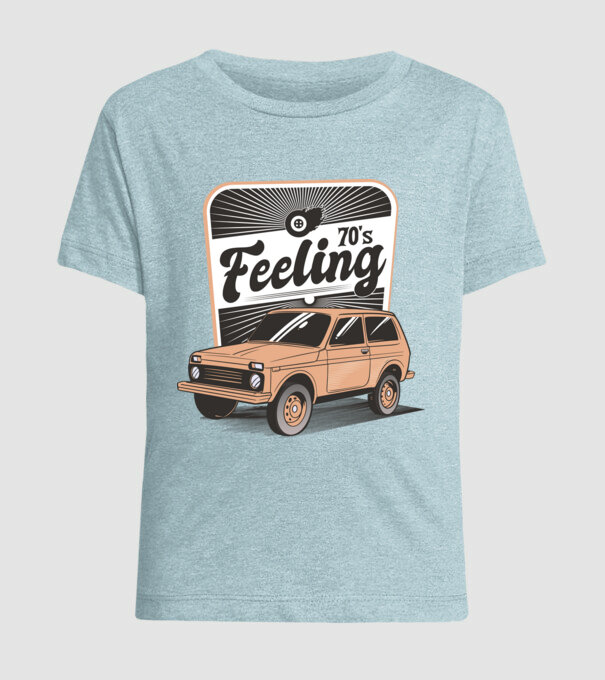 Mașină Retro anii 70 Lada Niva model albastru deschis pe tricou