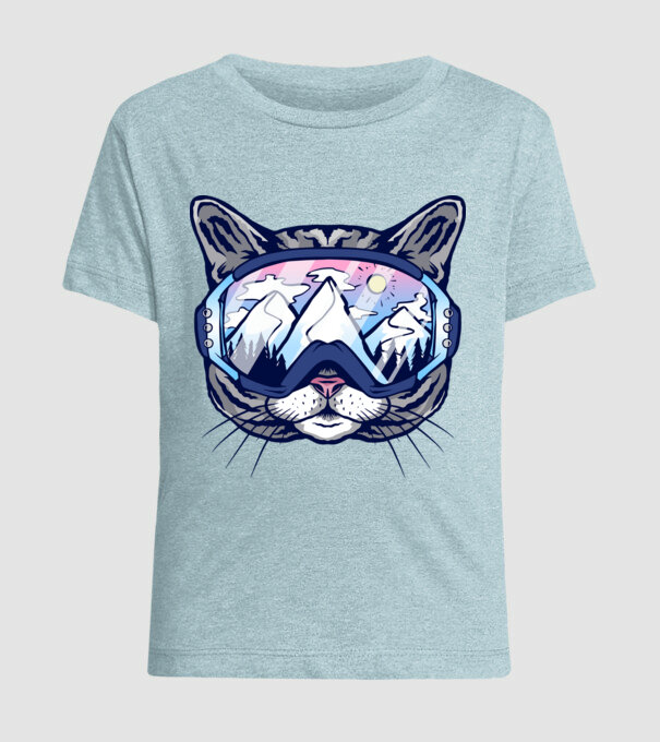 Pisică schior model albastru deschis pe tricou