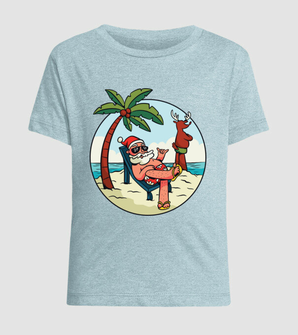 Moș Crăciun în vacanță de vară model albastru deschis pe tricou