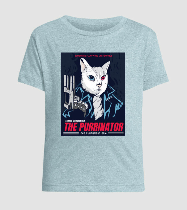 The Purrinator Pisică model albastru deschis pe tricou