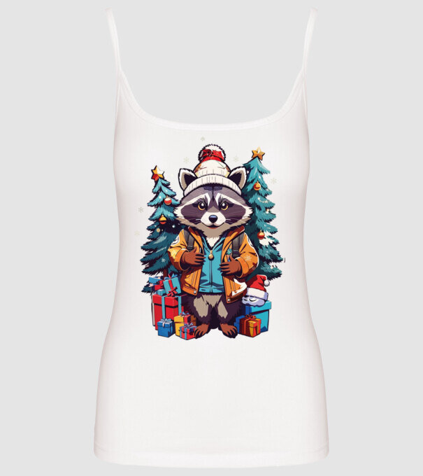Crăciunul ratonilor model alb pe tricou