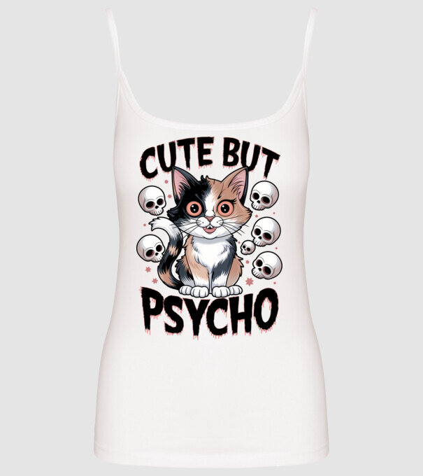 Cute, but Psycho pisică Alb model alb pe tricou