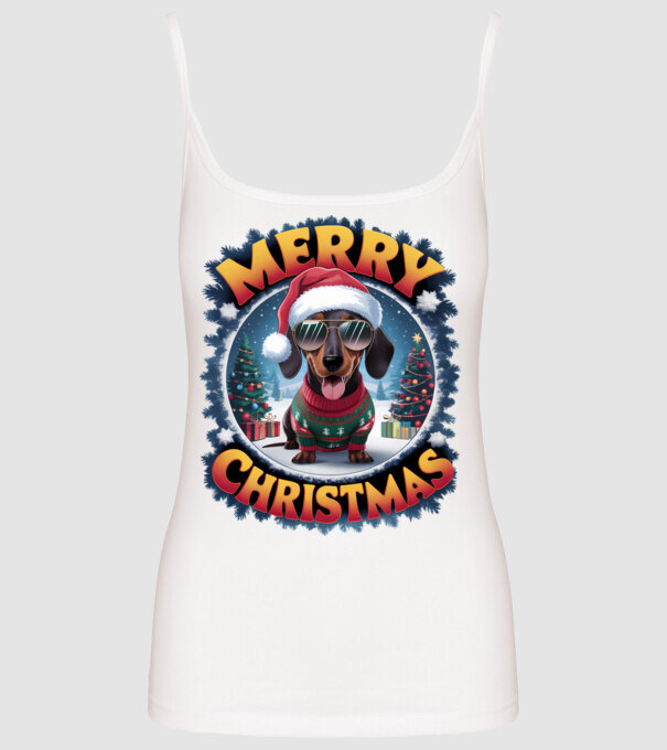 Merry Christmas Teckel model alb pe tricou