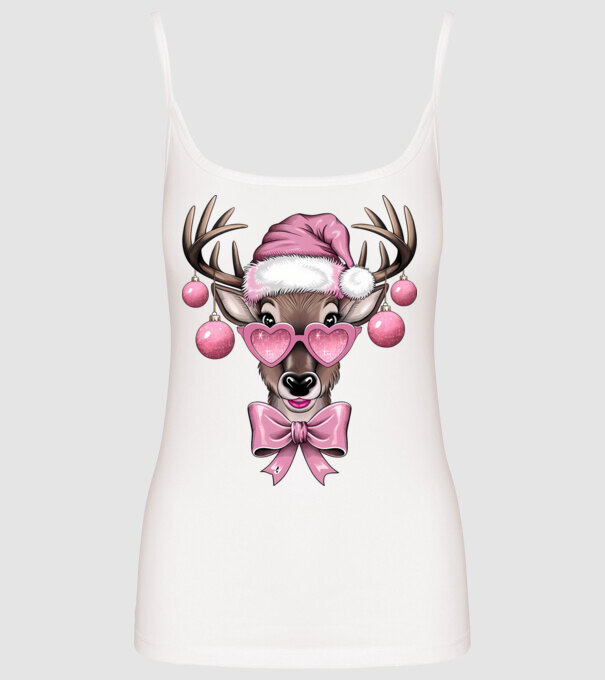 Pink Xmas Reindeer model alb pe tricou