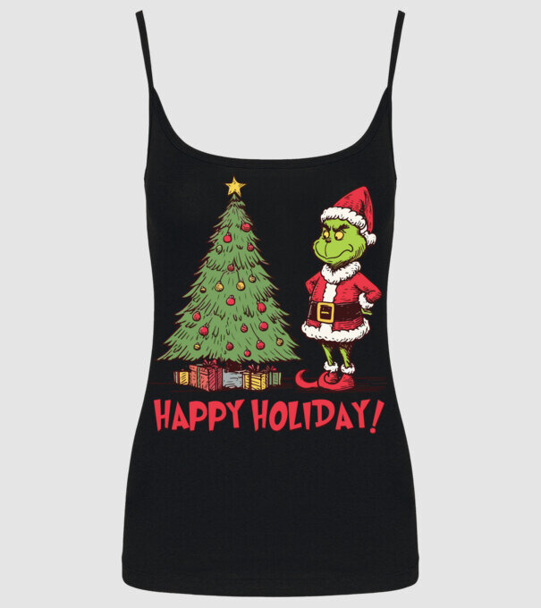 Happy Holiday Grinch model negru pe tricou
