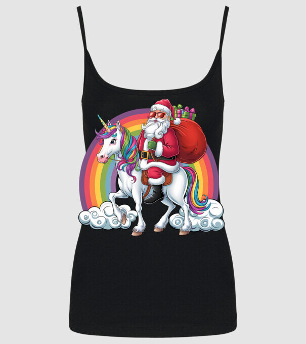 Moș Crăciun cool pe un unicorn 2 model negru pe tricou