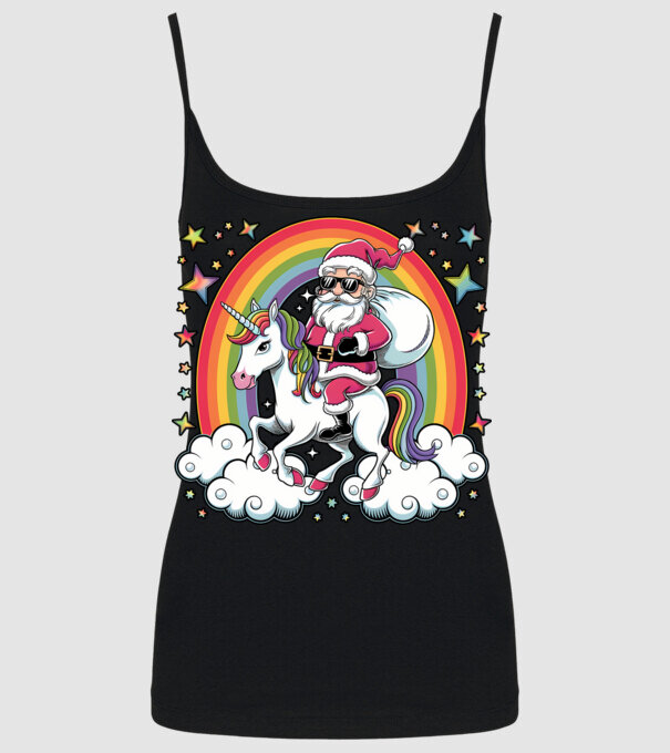 Moș Crăciun cool pe un unicorn model negru pe tricou